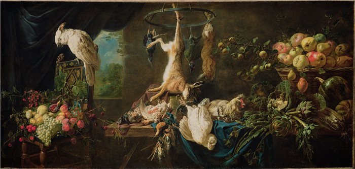 阿德里安·范·乌得勒支(Adriaen van Utrecht)作品-静物蔬菜,水果,凤头鹦鹉