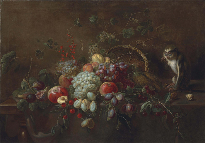 阿德里安·范·乌得勒支(Adriaen van Utrecht)作品-葡萄、苹果、李子、无花果静物