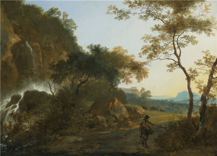 亚当·皮纳克(Adam Pynacker)作品-瀑布景观Landscape with Waterfall