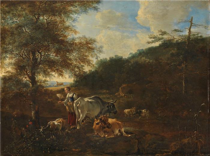 亚当·皮纳克(Adam Pynacker)作品-有牲畜的风景Landschap met vee