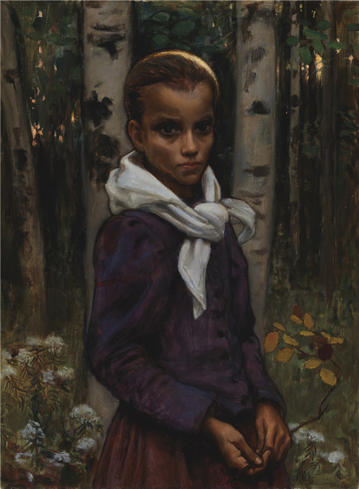 阿克塞利·加伦-卡莱拉(Akseli Gallen-Kallela)作品-对一个女孩的研究A Study of a Girl