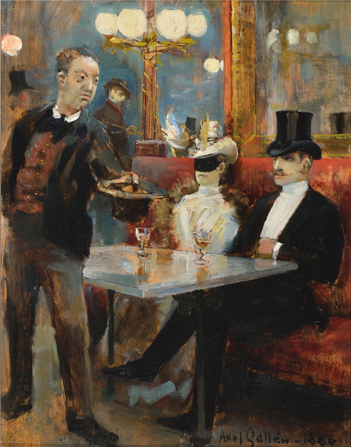 阿克塞利·加伦-卡莱拉(Akseli Gallen-Kallela)作品-在巴黎的一家咖啡馆In a Café in Paris