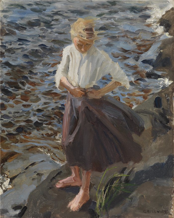 阿克塞利·加伦-卡莱拉(Akseli Gallen-Kallela)作品-一个站在风中的女孩