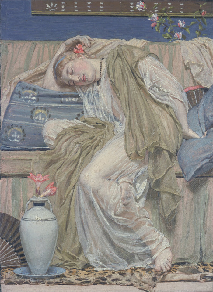 阿尔伯特·约瑟夫·摩尔(Albert Joseph Moore)作品-一个熟睡的女孩- A Sleeping Girl