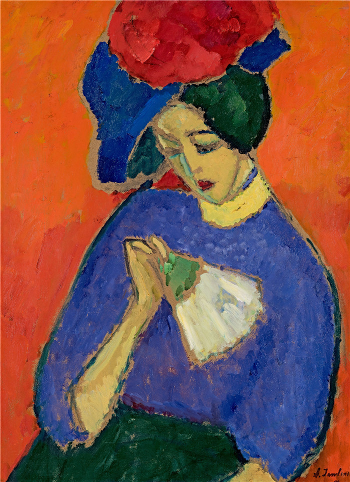 阿列克谢·贾伦斯基(Alexei Jawlensky)作品-带火把的女人Dame mit Fächer (1909)