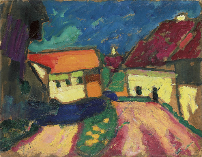 阿列克谢·贾伦斯基(Alexei Jawlensky)作品-景观研究 - 村街Landschaftstudie - Dorfstrasse