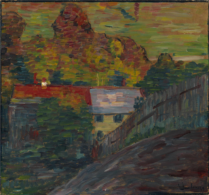 阿列克谢·贾伦斯基(Alexei Jawlensky)作品-红色屋顶景观,水堡