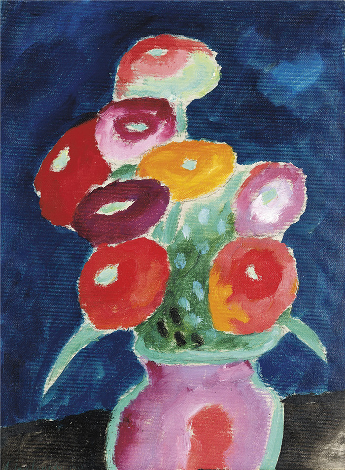 阿列克谢·贾伦斯基(Alexei Jawlensky)作品-花瓶中的花Blumen in einer Vase 1918