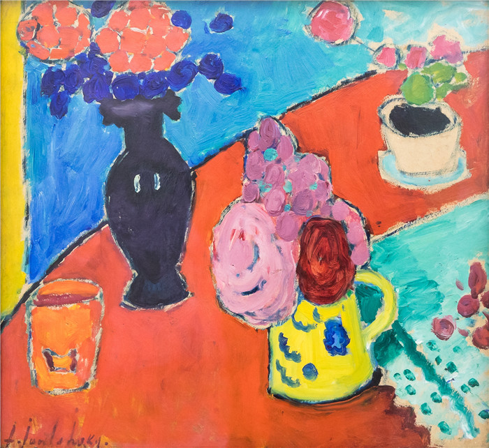 阿列克谢·贾伦斯基(Alexei Jawlensky)作品-静物:花瓶与水罐Stillleben mit Vase und Krug