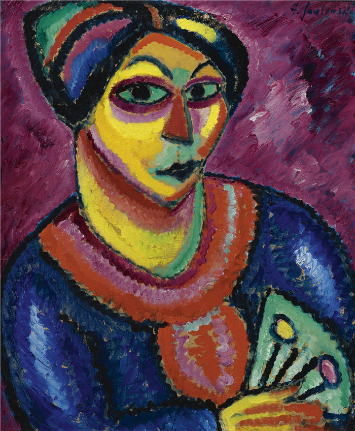 阿列克谢·贾伦斯基(Alexei Jawlensky)作品-绿色火把的女人Frau mit grünem Fächer