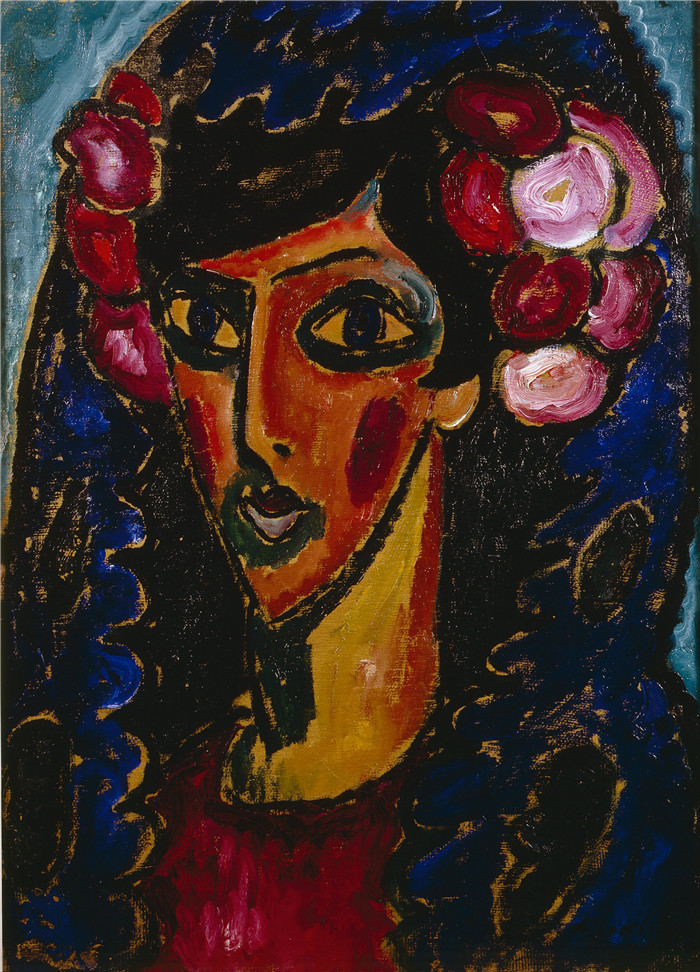 阿列克谢·贾伦斯基(Alexei Jawlensky)作品-蓝头巾The Blue Mantilla