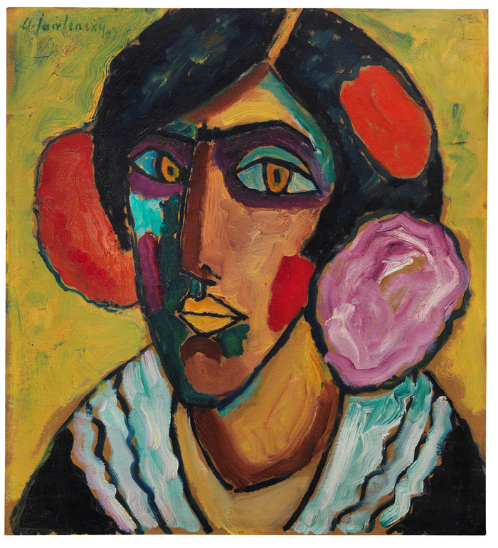 阿列克谢·贾伦斯基(Alexei Jawlensky)作品-头戴鲜花的女性头部
