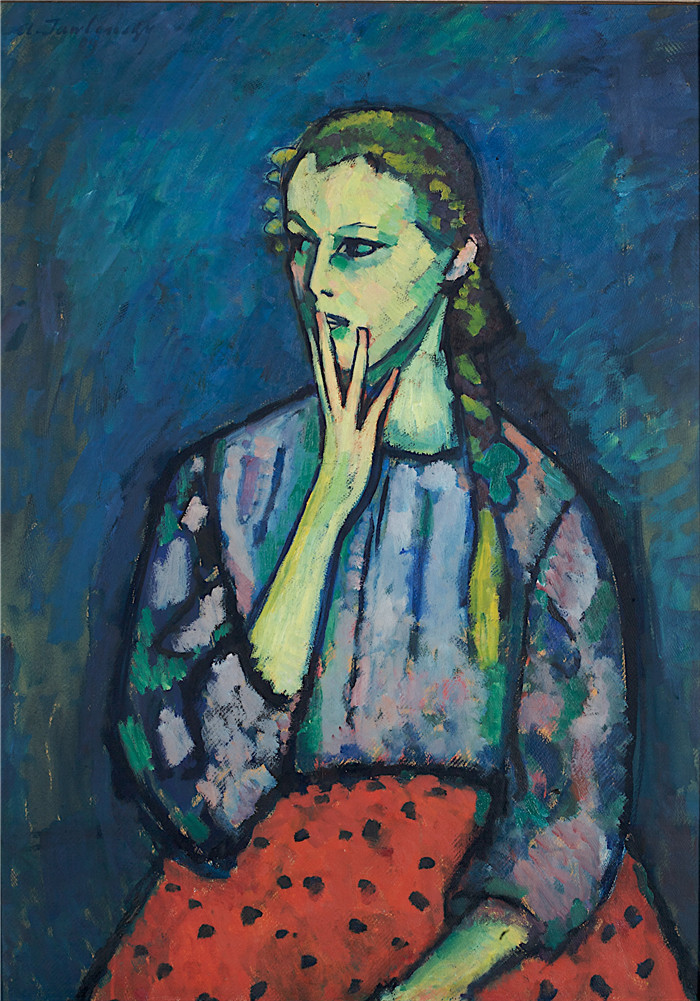 阿列克谢·贾伦斯基(Alexei Jawlensky)作品-一个女孩的肖像 Portrait of a Girl