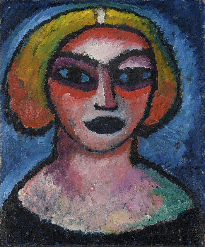 阿列克谢·贾伦斯基(Alexei Jawlensky)作品-一个男人的胸像Frauenkopf Verso Brustbild eines Mannes