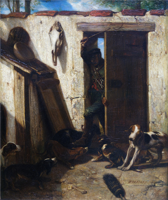 亚历山大·加布里埃尔·尚(Alexandre-Gabriel Decamps)作品-狗的仆人Le Valet de chiens