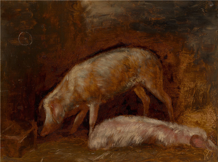 亚历山大·加布里埃尔·尚(Alexandre-Gabriel Decamps)作品-猪的研究Study of Pigs