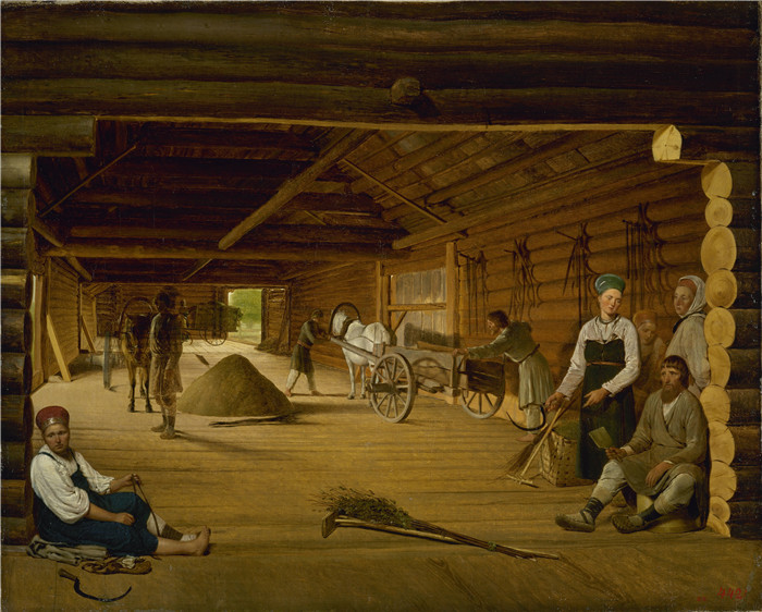 阿列克谢·韦涅齐亚诺夫(Alexey Venetsianov)油画-脱粒谷仓 Threshing Barn