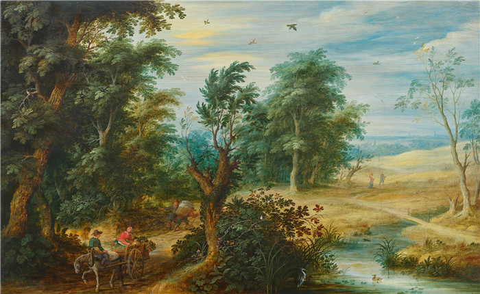 亚历山大·基林克斯(Alexander Keirincx)油画-森林景观与马车Waldlandschaft mit Pferdefuhrwerk