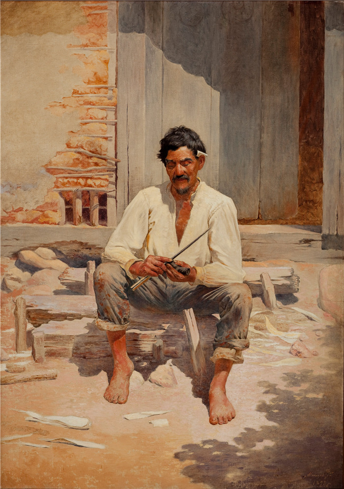 阿尔梅达·朱尼尔(Almeida Júnior)油画 -卡皮拉切烟叶Caipira Cutting Tobacco