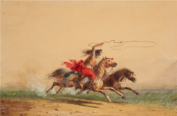 阿尔弗雷德·雅各布·米勒 (Alfred Jacob Miller)-套索野马 lassoing wild horses