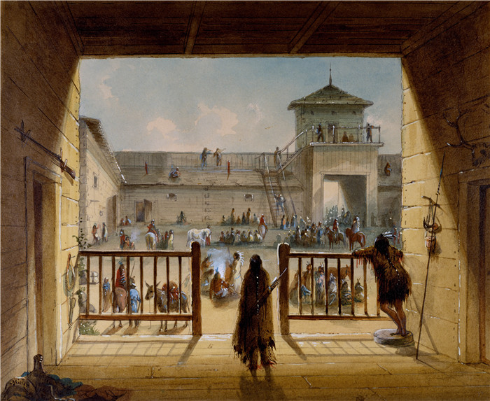阿尔弗雷德·雅各布·米勒 (Alfred Jacob Miller)-拉勒米堡内部 Interior of Fort Laramie