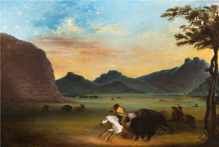 阿尔弗雷德·雅各布·米勒 (Alfred Jacob Miller)-水牛狩猎Buffalo Hunt