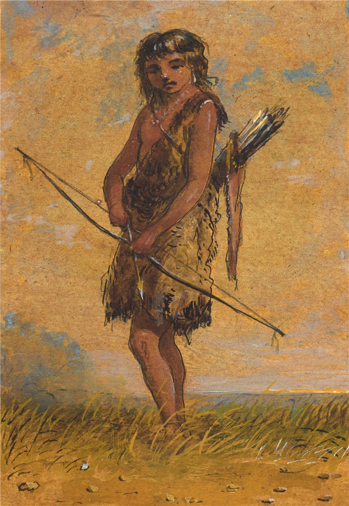 阿尔弗雷德·雅各布·米勒 (Alfred Jacob Miller)-印度男孩indian boy