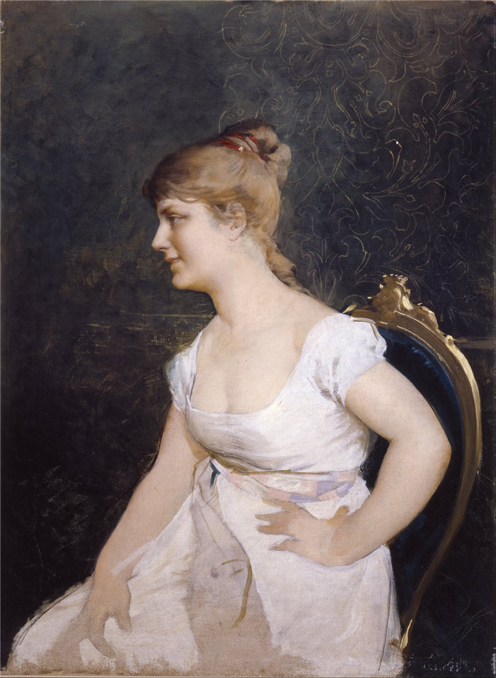 阿莫斯·卡西奥利(Amos Cassioli)画作-一位年轻女士的肖像Portrait of a Young Lady