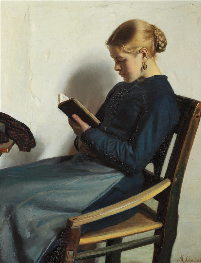 迈克尔·彼得·安切尔(Michael Peter Anche)作品-读书少女- Læsende ung pige - 1885