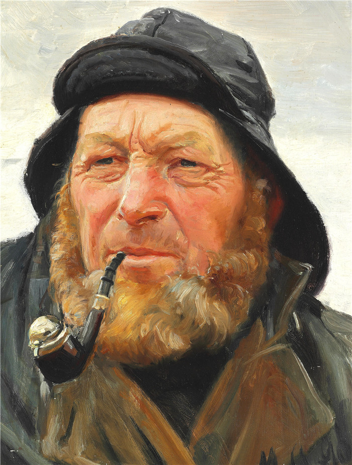 迈克尔·彼得·安切尔(Michael Peter Anche)作品-西德兰半岛的渔夫奥莱·斯文森,手持烟斗