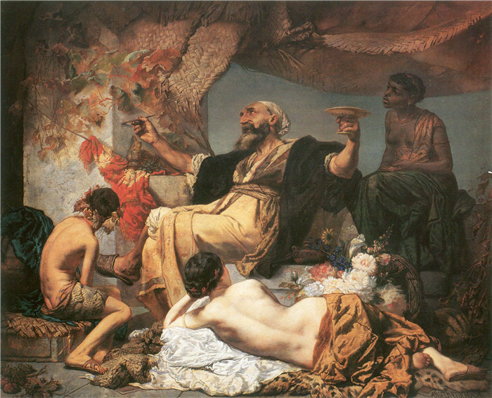 安塞尔姆·费尔巴哈（Anselm Feuerbach）作品-哈菲斯在礼物前 Hafis vor der Schenke