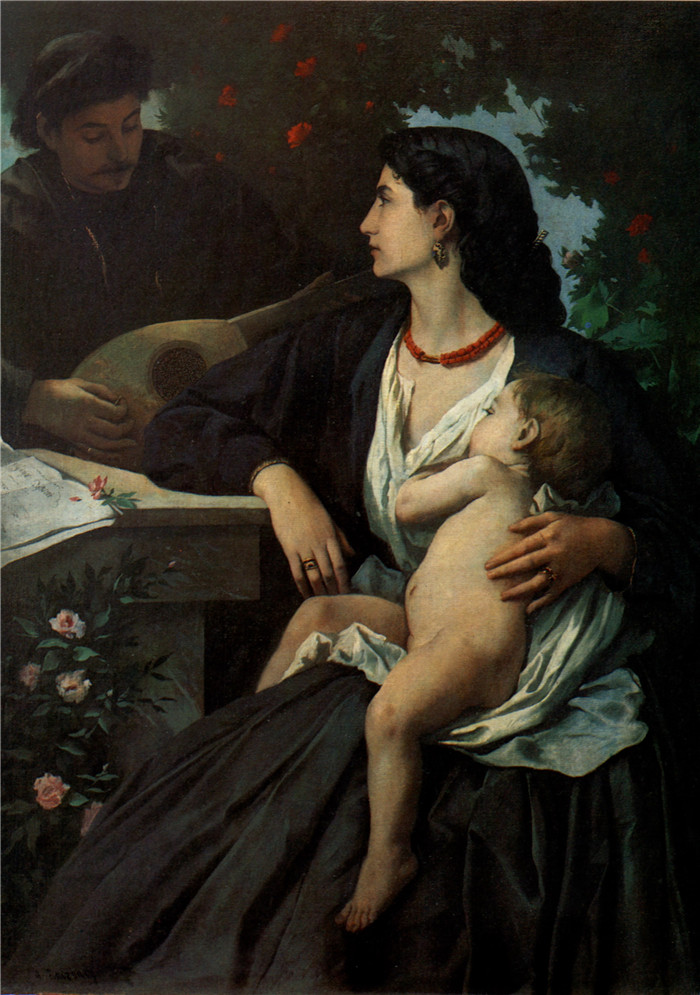 安塞尔姆·费尔巴哈（Anselm Feuerbach）作品-曼陀林演奏家Mandolin player