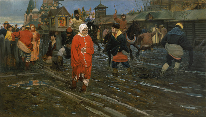 安德烈·里亚布什金（Andrei Ryabushkin）画作-17世纪莫斯科街