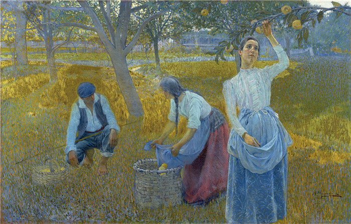 安塞尔莫·吉尼亚(Anselmo Guinea)的画作-收集苹果Gathering apples (1893)