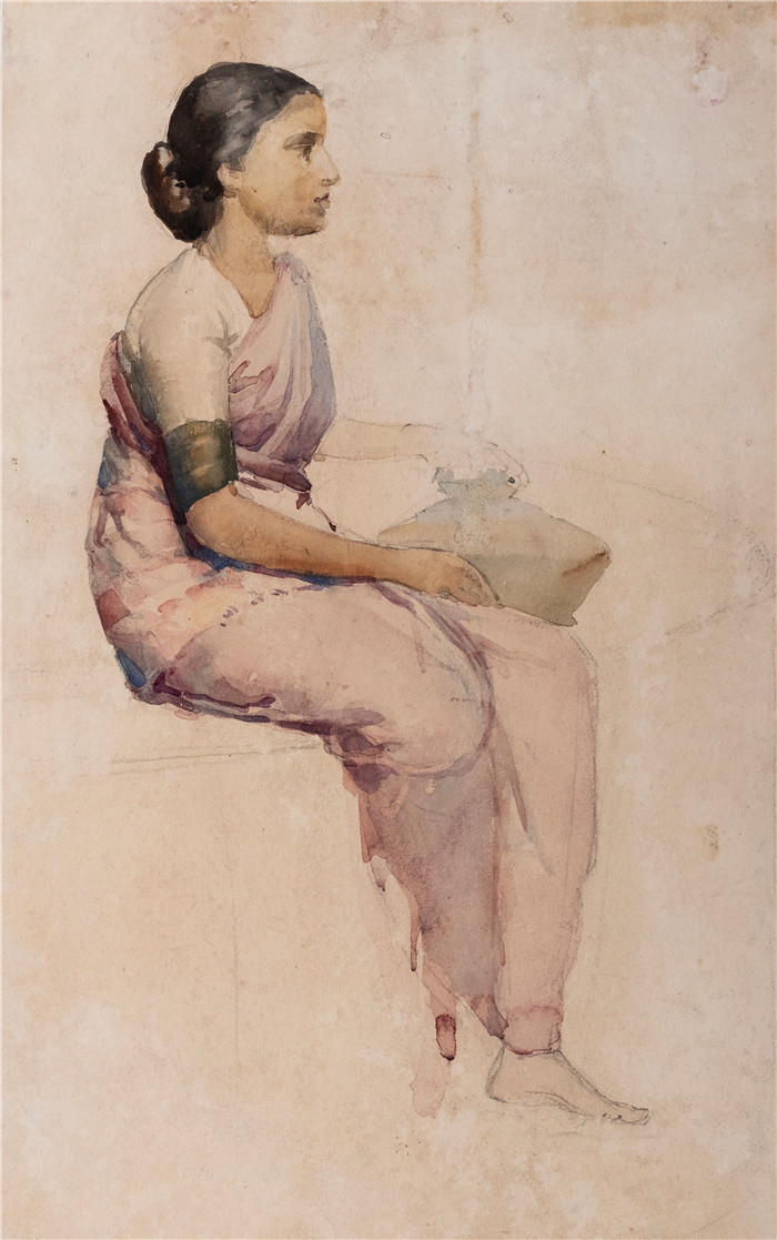 安东尼奥·泽维尔·特林达德(António Xavier Trindade)画作-粉红色纱丽中的女子Woman in a Pink Sari
