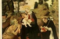 菲利皮诺·利皮（Filippino Lippi ，意大利，1457-1504）作品-麦当娜和圣徒的孩子