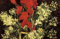 文森特·梵高油画作品 –配剑兰和康乃馨的花瓶