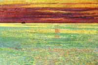 前500幅世界名画）-《海上落日》 Frederick Childe Hassam - 布面油画 - 86 x 86 cm
