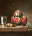 夏尔丹的《桃子、银酒杯、葡萄和胡桃》作品