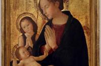 安东尼亚佐·罗马诺（Antonazzo Romano，1430-1510，意大利画家）作品-麦当娜与孩子和施洗者圣约翰