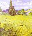 前1000幅世界名画-梵高【碧绿麦田与柏树，圣雷米】作品--  荷兰