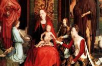 汉斯·梅姆林（Hans Memling，1430 – 1494 年，德国画家）作品-亚历山大圣凯瑟琳神秘婚姻的三联画，中央面板：圣凯瑟琳的婚姻