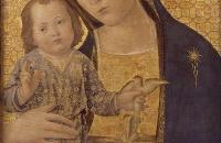 安东尼亚佐·罗马诺（Antonazzo Romano，1430-1510，意大利画家）作品-圣母子与小鸟
