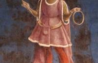 弗朗切斯科·德尔·科萨（Francesco del Cossa，1430-1477，意大利画家）作品-三月的寓言——密涅瓦的胜利和白羊座的标志。斯基法诺亚宫的壁画（详细）1