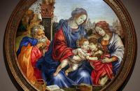 菲利皮诺·利皮（Filippino Lippi ，意大利，1457-1504）作品-圣家族与施洗者圣约翰和圣玛格丽特