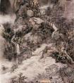 髡残《山水图》 髡残真画作品-清
