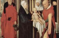 汉斯·梅姆林（Hans Memling，1430 – 1494 年，德国画家）作品-贤士的崇拜：三联画的右翼，描绘了寺庙中的介绍，c.1470-72（面板上的油）