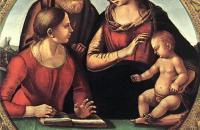 卢卡·西诺雷利（Luca Signorelli，意大利，1445-1523）作品-圣家族与圣凯瑟琳