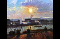 前1000幅世界名画-《日落，鲁昂》卡米尔·毕沙罗（Camille Pissarro，法国画家）油画