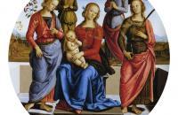 彼得罗·佩鲁吉诺（Pietro Perugino，意大利）-麦当娜与圣徒凯瑟琳和亚历山大的玫瑰以及两位天使一起登基